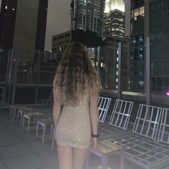 Tight sparkly mini dress, beige - Picture 2 of 2